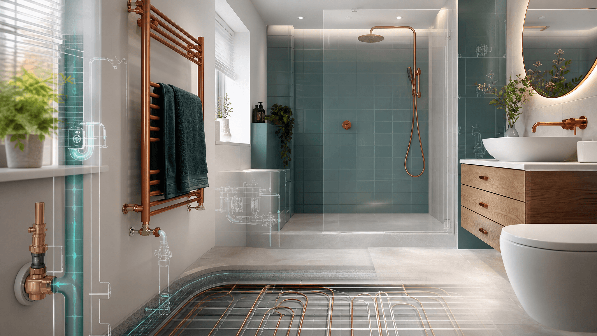 Still from a renovated bathroom walkthrough render