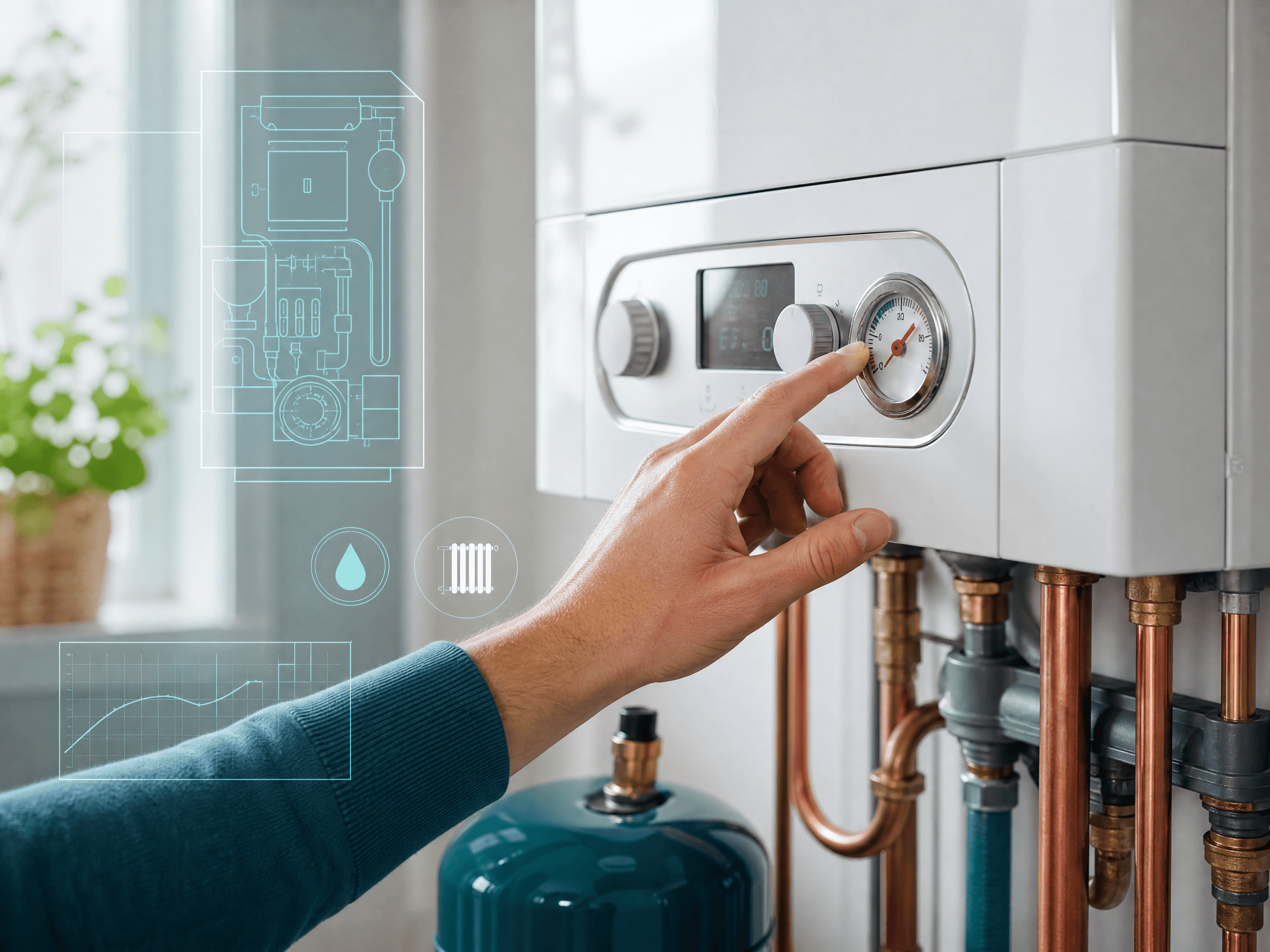 Checking the pressure gauge on a wall-mounted combi boiler